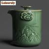 111ML Yue Kiln Relief Mountain Handheld Teapot Handmade Tea Infuser Pot Tea Maker Kettle With Filter Teaset Decoration Craft