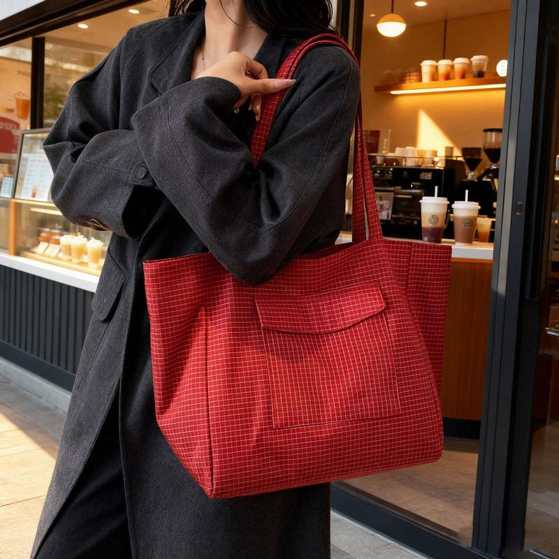 Stylish Comfortable and Versatile Texture Shoulder Bags for Women Large Storage Plaid Handle Bag Casual Simple Commuter Bag