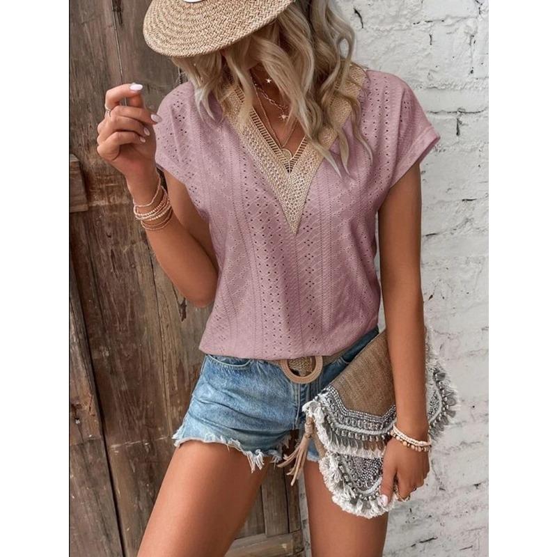 V-neck Solid Color Bat Sleeve Casual Women's T-shirts
