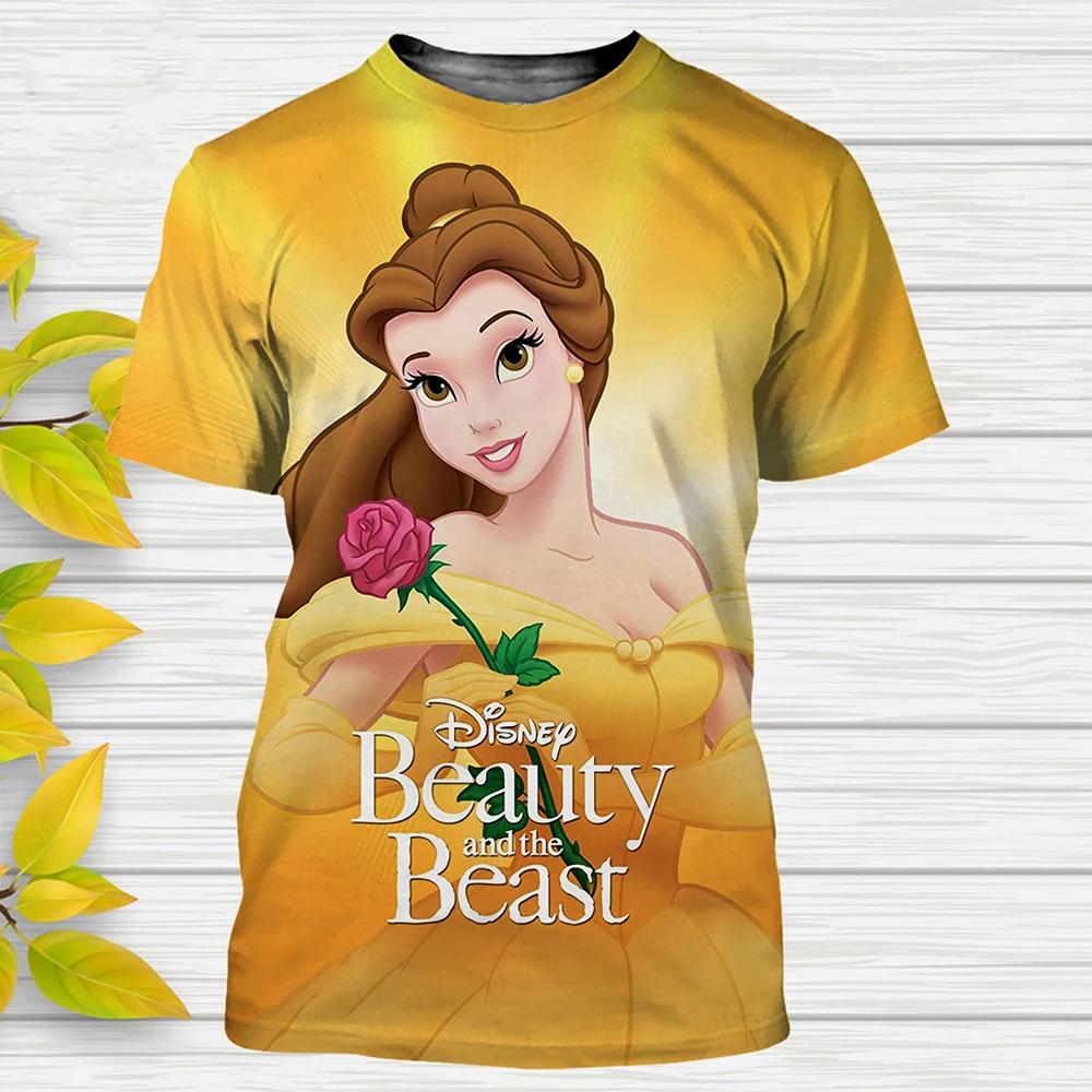 

Summer Disney Beauty and The Beast Cartoon 3d T-Shirts Anime Streetwear Casual T Shirt Kids Tees Tops 140