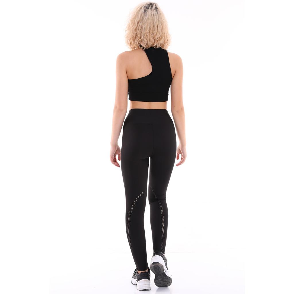 Spot Hole Detailed Black High Waist Leggings
