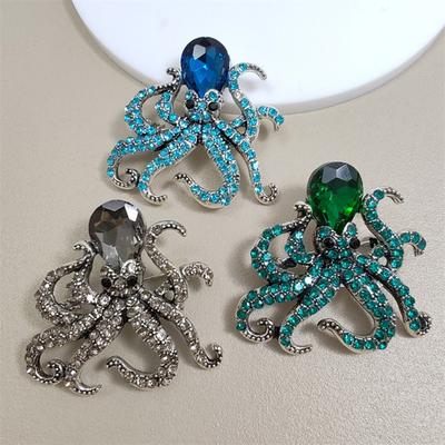 Sparkly Octopus Brooch Rhinestone Octopus Brooch Pin Sea Creature Lapel Pin Accessory for Men Women Ocean Lovers Sweaters Coats Scarves