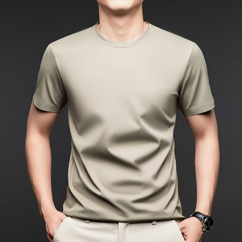Men's Seamless Mulberry Silk T-Shirt - Summer New Arrivals, Round Neck, No-Iron, Short Sleeve, Plain Color, Casual Fit.