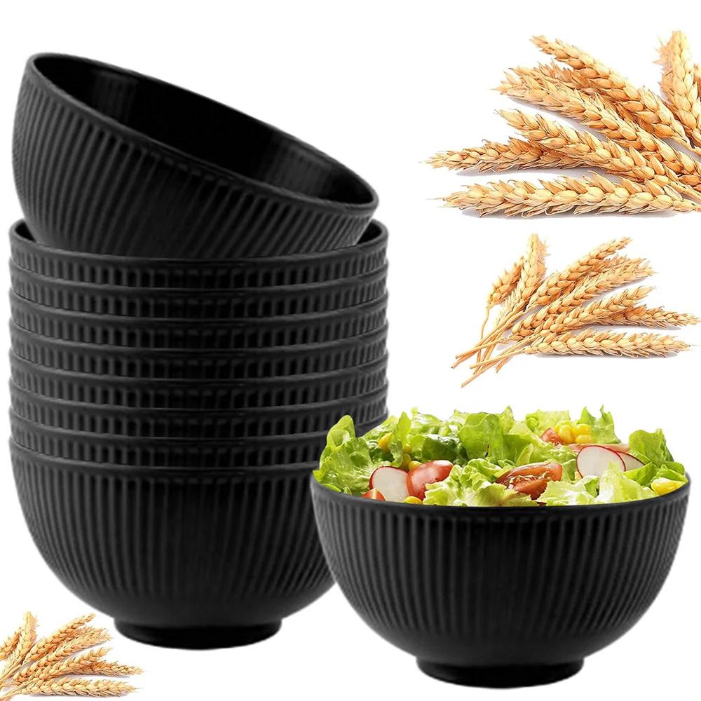 

10Pcs 5.9in Dark Green Wheat Straw Bowls Circular Shatter Resistant Plastic Tableware Bowls for Household Use чорний