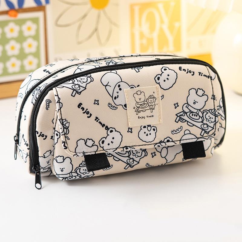 SCIONE Capibala Pencil Case Student Double Zipper Printing Stationery Bag High Value Multi-functional Large-capacity Pencil Case