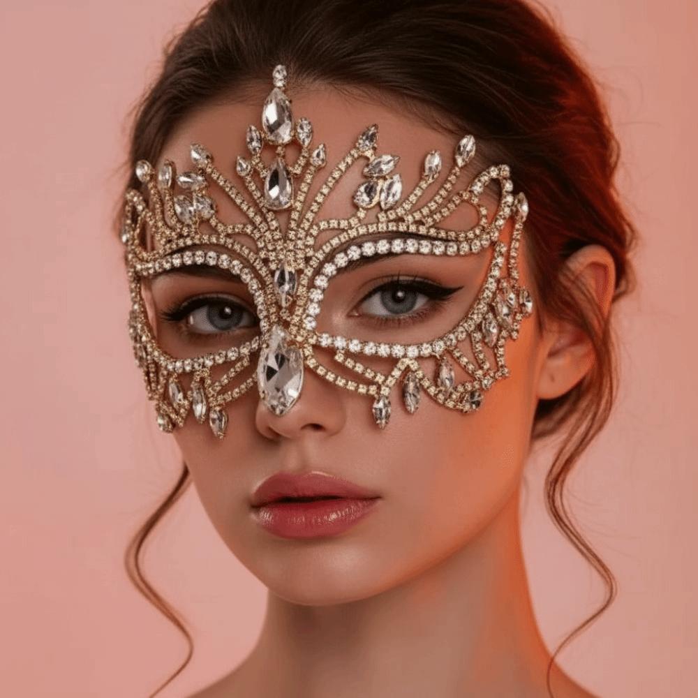 Shiny Rhinestone Crystal Mask Exaggerated Handmade Design Rhinestone Mask Jewelry Crystal Cover Halloween Mask Costume Party