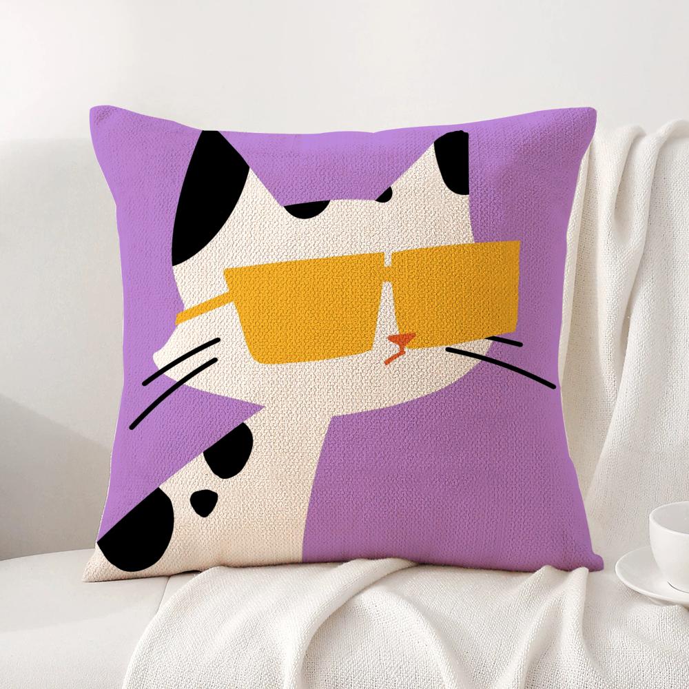 Cartoon Animal Cute Cushion Cover Natural Linen Organic Fabric DoubleSided Printing Sofa Home Decor Breathable Bed Pillow