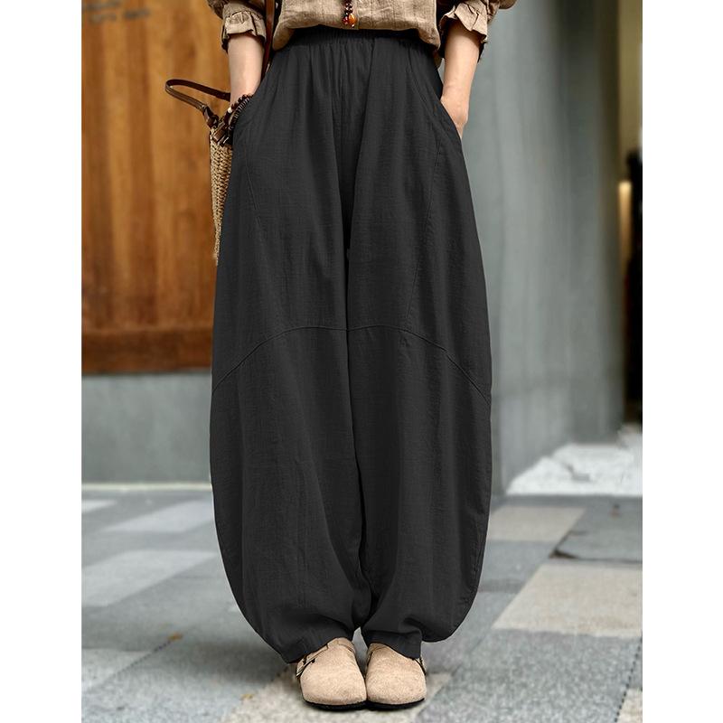 Women's Cotton Linen Loose Lantern Pants - Autumn Zen Meditation Tai Chi Style