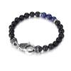 MATT STONE BRACELET   8mm Matt Onyx Stone Bead Bracelet with Reptile Design Lobster Lock, Blue Lapiz Stones