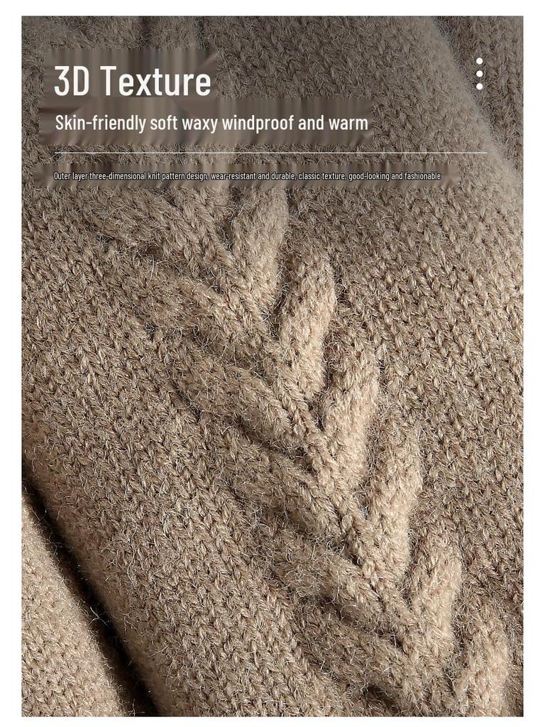 Winter Double-Layer Fleece-Lined Knitted Gloves - Thick, Warm Cycling Mittens