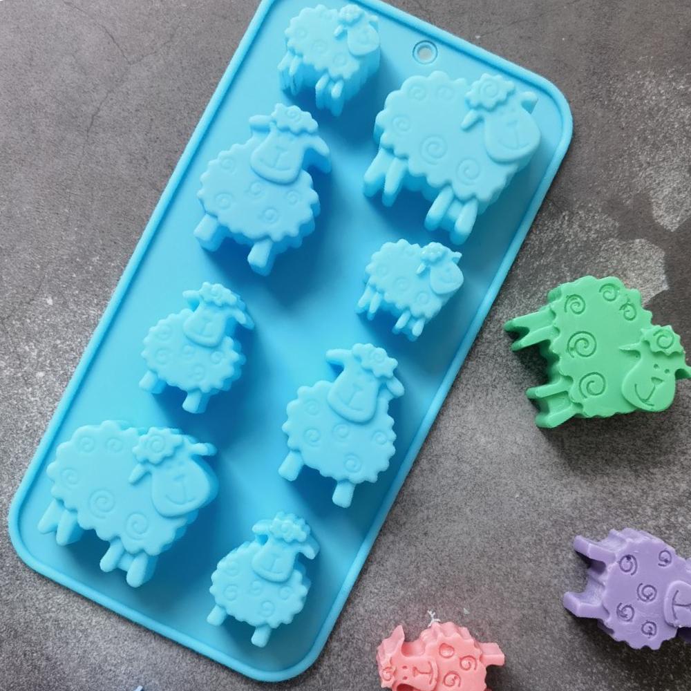 8 Hole Little Sheep Chocolate Baking Mold Cute Animal Candy Biscuit Fudge Silicone Mold Cake Decor Drink Ice Tray Kitchen Tool