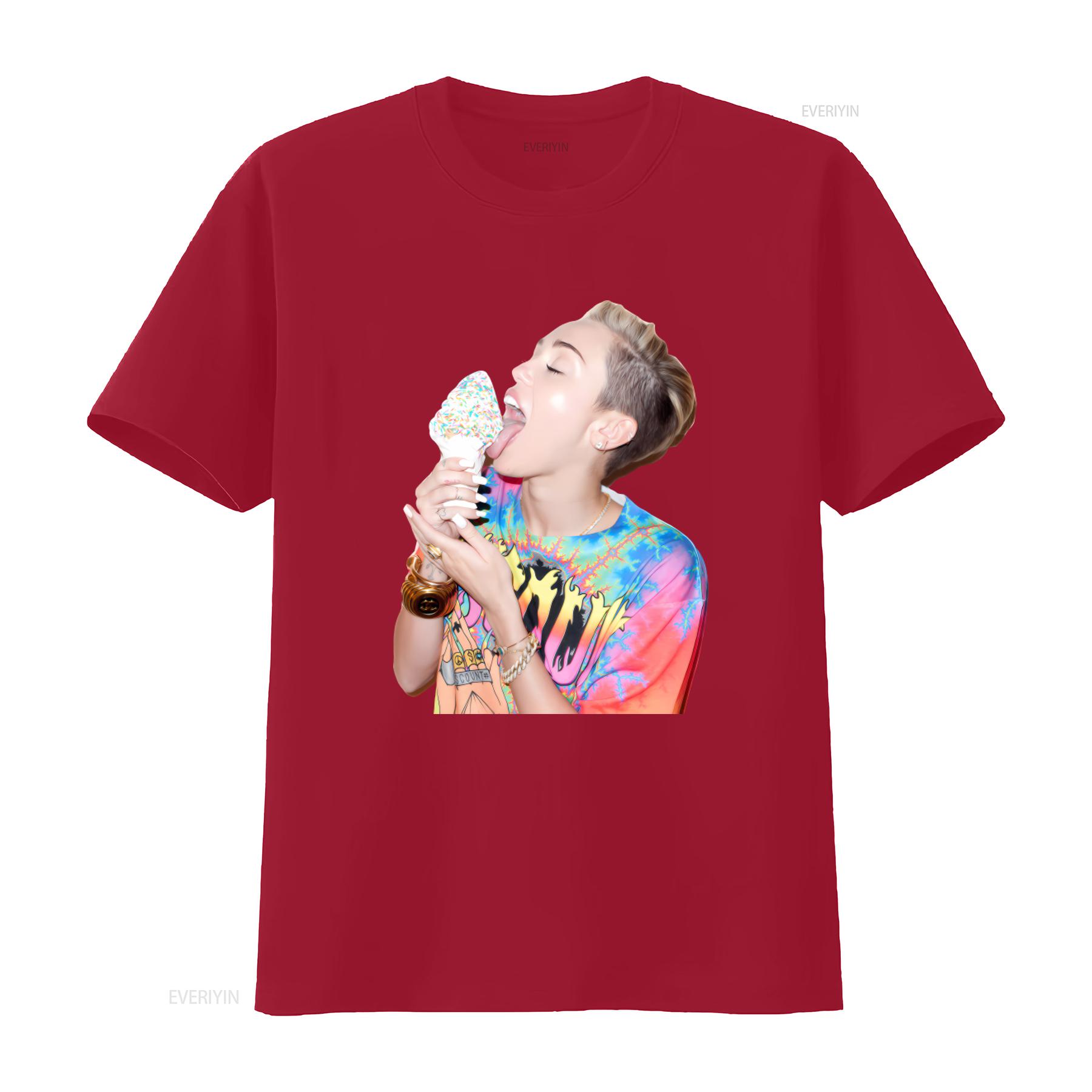 Miley Cyrus Licking Ice Cream Bella Canvas T Shirt Tongue Bangerz New Colorful Print Fashion vintage Washed Casual Slightly S