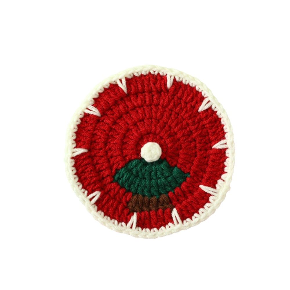 Christmas Tree Snowman Pattern Knitted Cup Mat Handmade Coffee Mug Pad Coffee Table