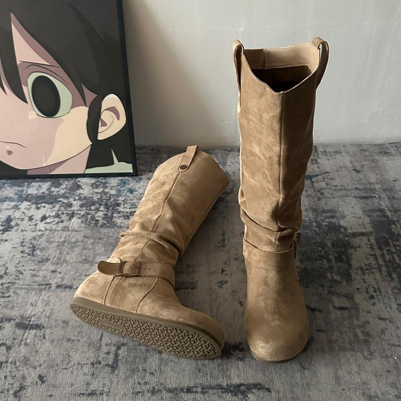 Ruodan Birken Boots Women's Autumn 2025 New But Knee Skinny Boots Inner Height Increasing Folds Stacking Boots