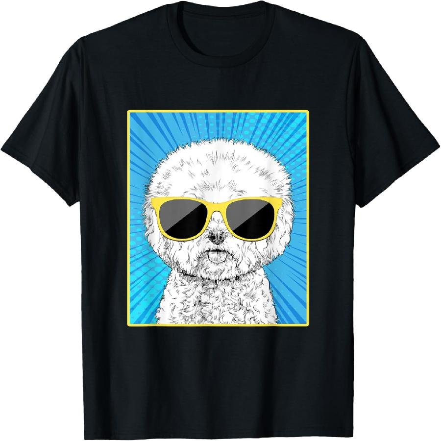 Bichon Frise Portrait Pop Art Dog with Sunglasses T-Shirt S
