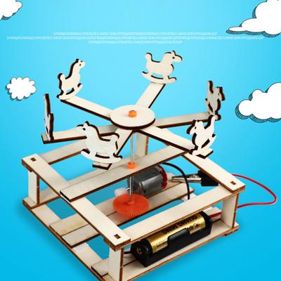 DIY Wooden Assembled Merry-Go-Round Model Battery Powered Physical Educational Toys Eco-Friendly for Intellectual Development