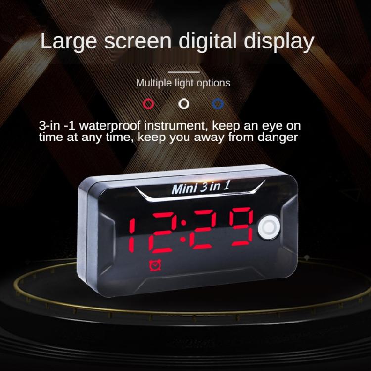 Digital Car Motorcycle Thermometer Voltmeter 3 In 1 Electronic Clock LED Watch