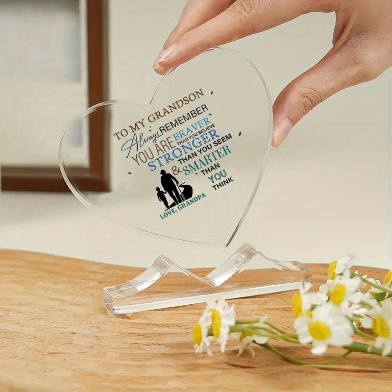 Heartfelt Grandson Gift From Grandparents - Inspirational Acrylic Heart Keepsake with Loving Message, Birthdays, Graduations, Christmas, Valentine'S