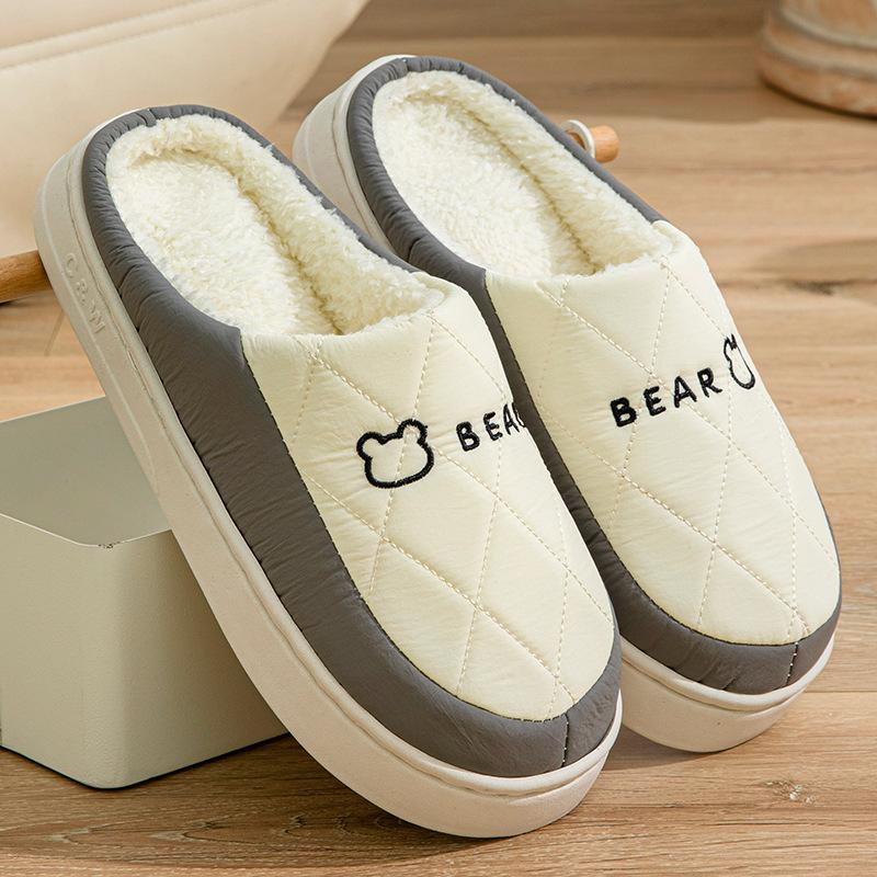 Cotton Slippers Men's Autumn and Winter Couples Plaid Simple and Fashionable Indoor Home Use Thickened Warm Plush Cotton Slippers Women