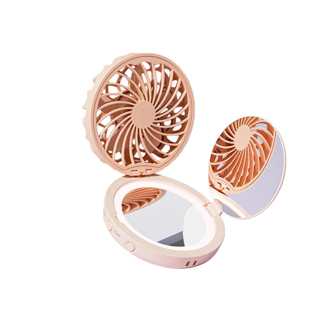 

Handheld Fan Makeup Mirror Fan, Portable Mini Foldable Small Fan, Quiet, Low Noise, Outdoor Fan, Makeup Mirror + Fill Light, Pink рожевий