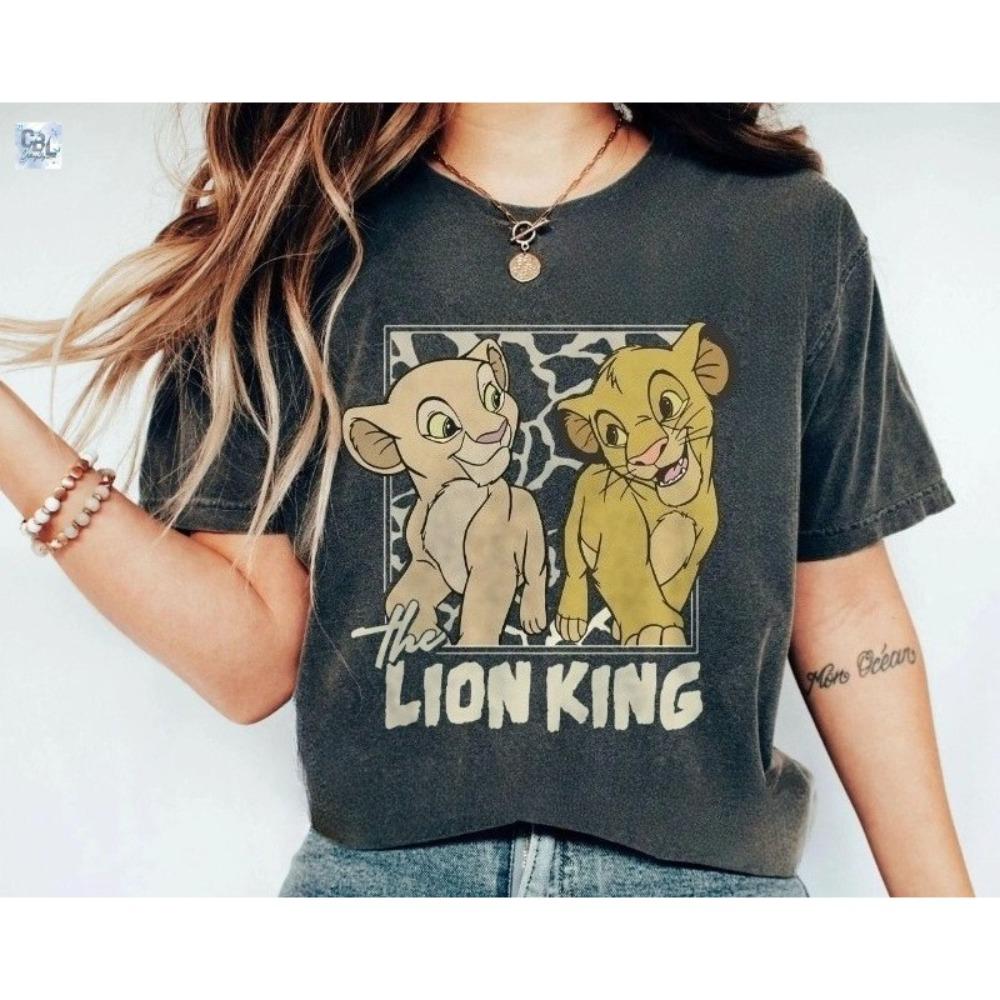2026 Summer Lion King Simba and Young Nala Tshirt Unisexs Fashion Cotton Quality Casual Loose Short Sleeve Classic Unisex