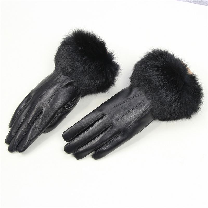 Women s Winter Rabbit Fur Sheepskin Touchscreen Gloves - Thickened and Warm Velvet Accessories Medium