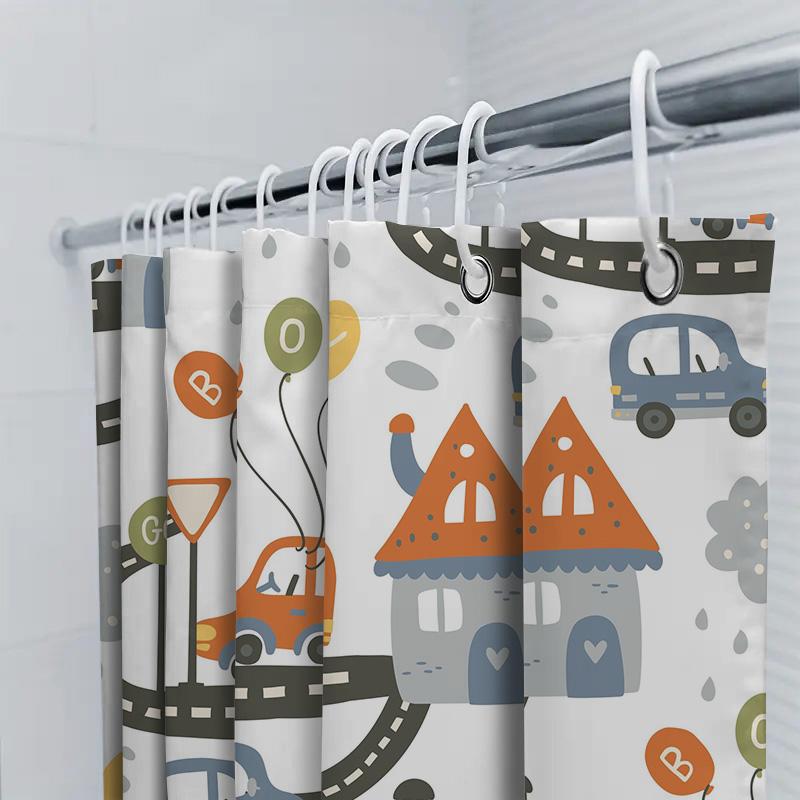 Multicolored Cartoon Print Shower Curtain Set For Bathroom Decor Waterproof And Mildewproof Fabric Various Sizes Available On Al