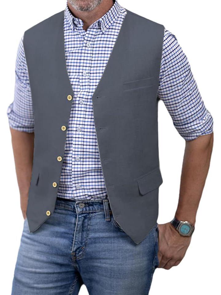 Men's Slim Fit Cotton Linen Casual Business Vest