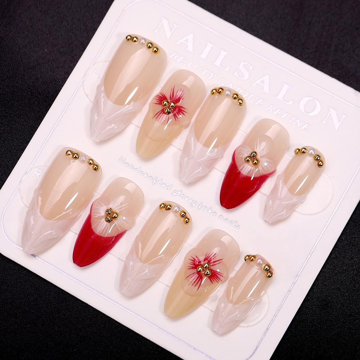 

Popular European Style 3D Pearl White Flower Detachable False Nails Stickers Large