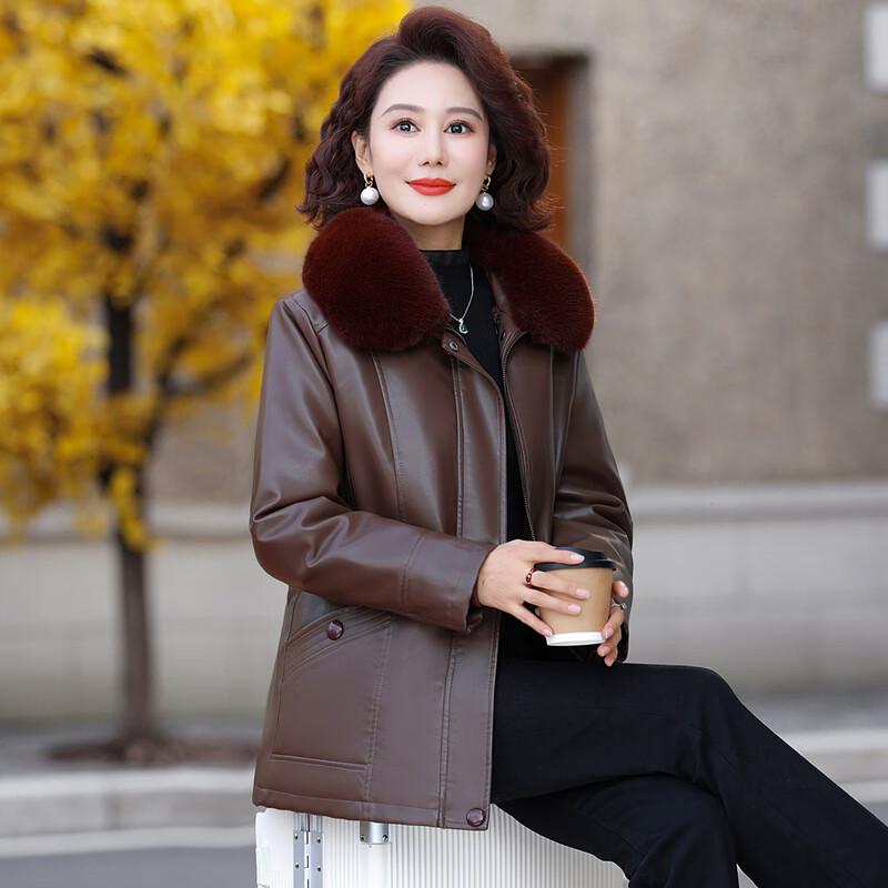 LangSha Women's Plush Lined Mid-Length Faux Leather Winter Jacket