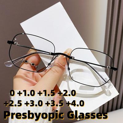 Nuovi Occhiali da Lettura Quadrati alla Moda in Metallo Anti-Luce Blu per Presbiopia Unisex Alta Definizione Diottria da 0 a +4.0