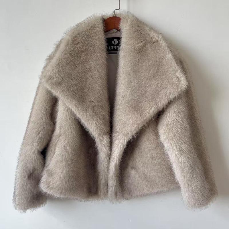 Women's Fluffy Faux Fur Lapel Coat - Casual Fox Fur Jacket