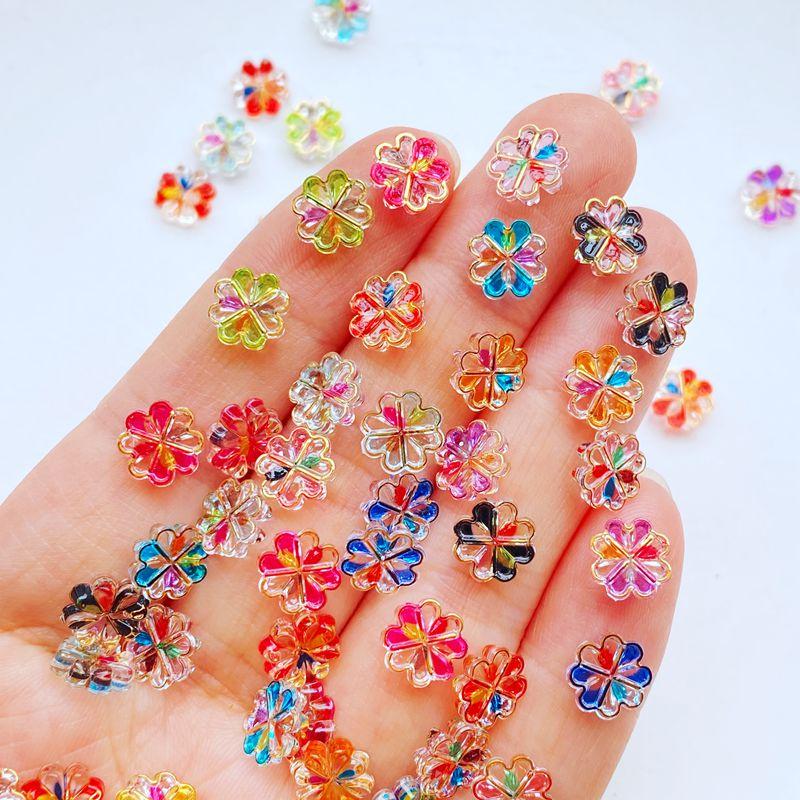 100Pcs New Cute Mini 8mm Shiny Flowers Flat Back Resin Cabochons Scrapbooking DIY Jewelry Craft Decoration Accessorie