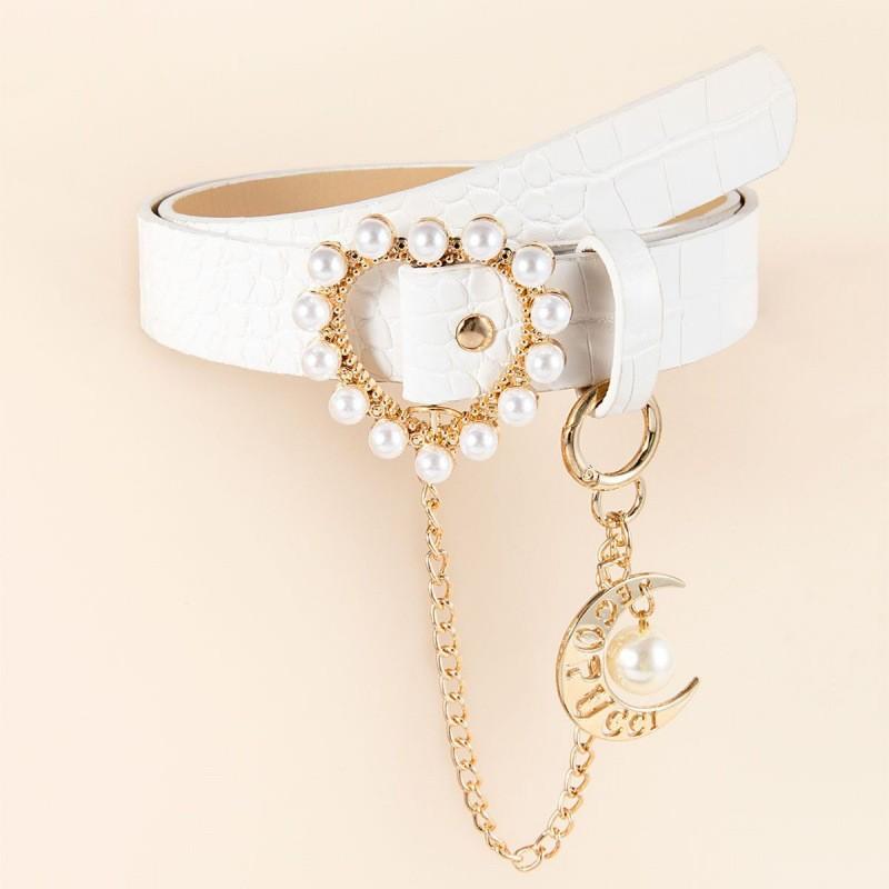 Pu Smooth Elegant Buckle Black And White Waist Belt With Heart Design For Students