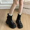 Fashion Retro Thick Bottom Pleated Wrinkled Women Ankle Boots Height Increase Versatile Casual Women Shoes Solid Thick High Heeled Botas