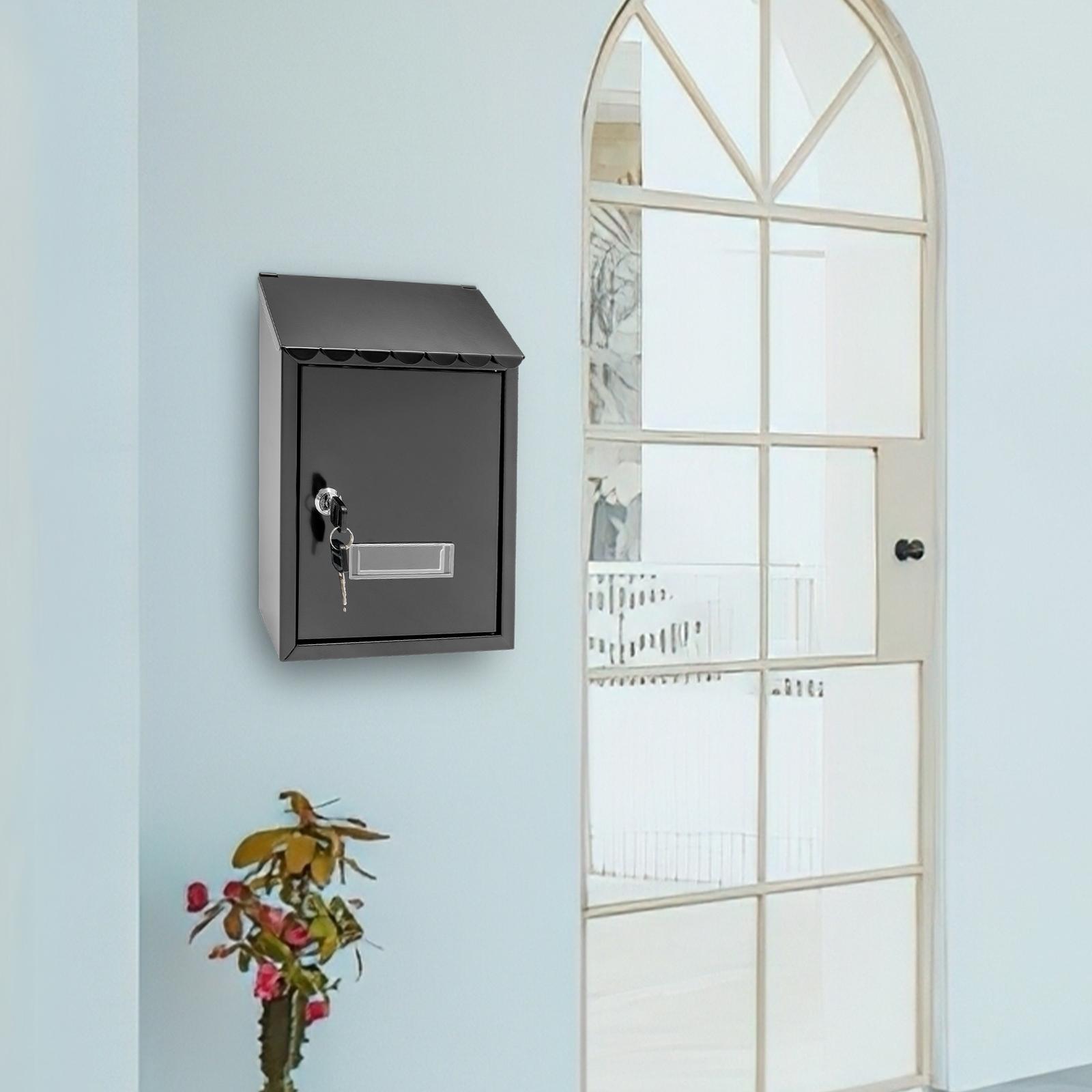 Black Wall Mount Mailbox W/ Key Lock, Modern Rectangular Iron Mail Box, Anti-Theft Security Letter Box for Home, 11.8In Mailbox чёрный