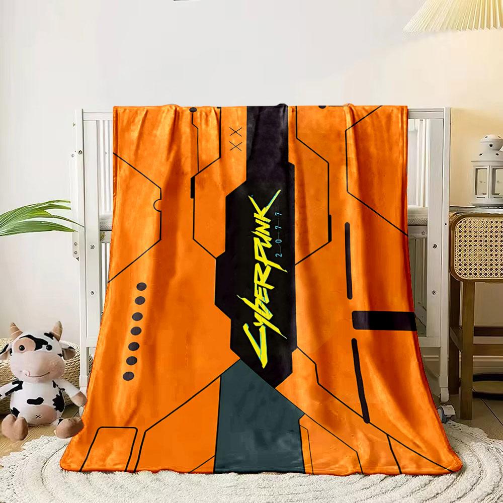 Geometric, Tech-inspired Orange Background with Bold "Cyberpunk 2077" Text. for All Seasons Blanket Lunch Break Throw Gift