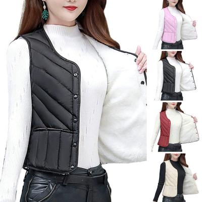 Dámská vesta Kabát Polstrovaný Jednobarevný Bez rukávů Silný měkký Slim Fit Jednořadý Cardigan Výstřih do V Větruodolná teplá vesta