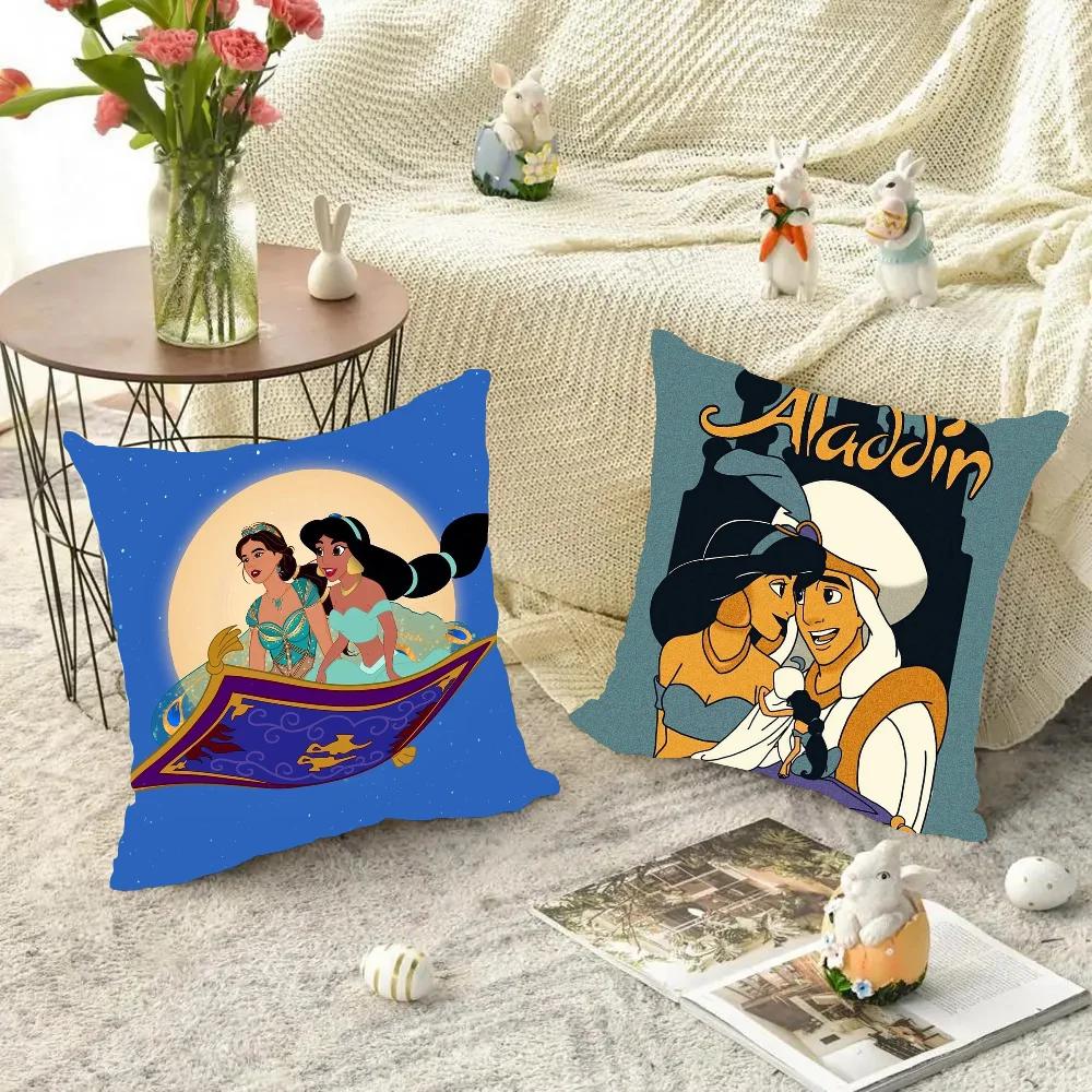 A-Aladdin Animated Fairy Tale Story Pillow Case Square Pillow Bedroom Sofa Leisure Comfort Car Living Room Home Decoration 40X40