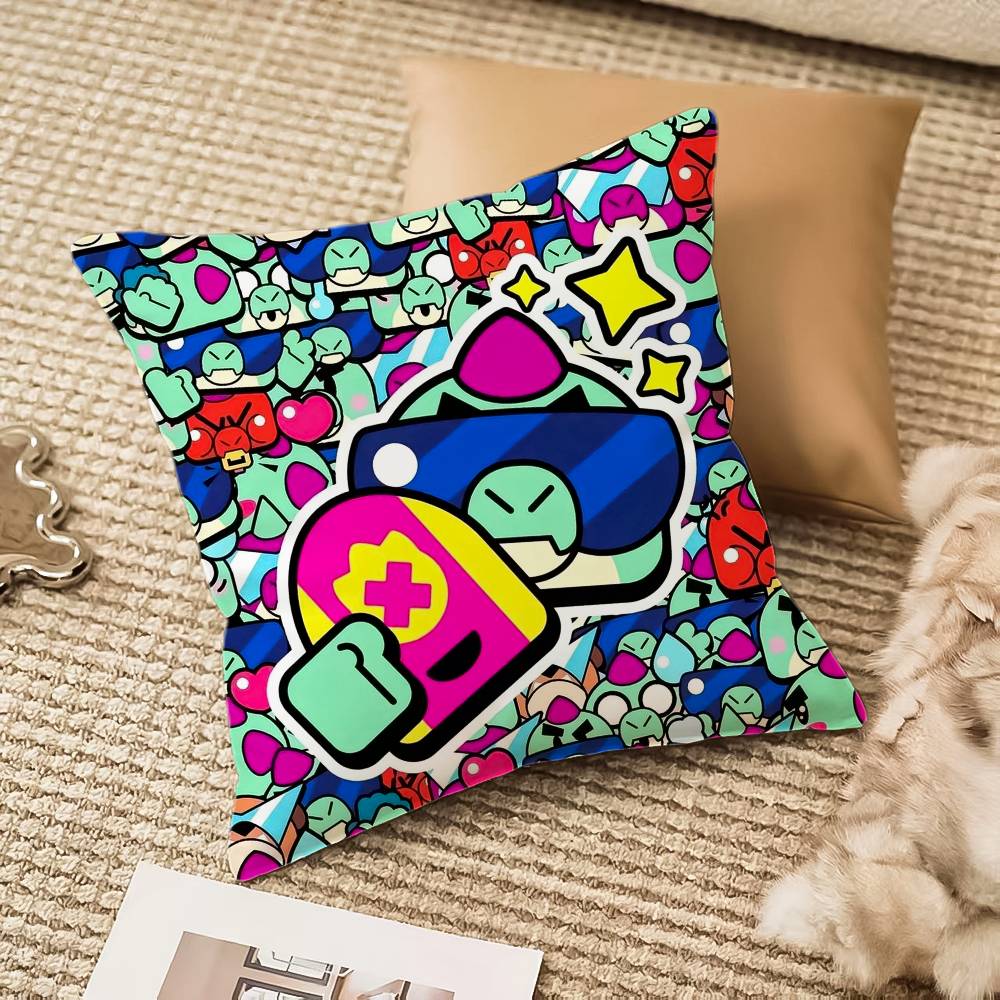 B-Brawl Anime S-Stars Pillow Case Anti-dustmite Pillowcase Invisible Zipper Silky Short Plush Sofa Cushion Cover