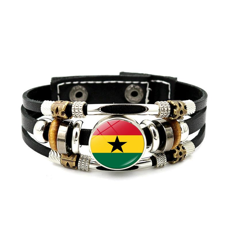 Factory National Country Flag Design Bracelet Crystal Bead Snap Button Sports National Team Jewelry Gift Leather Wrap Bracelet