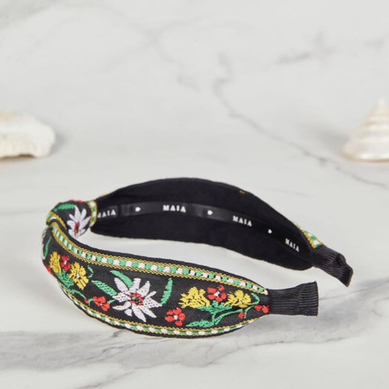 MAIA Green Floral Jacquard Hairband - Knotted Yellow-Green