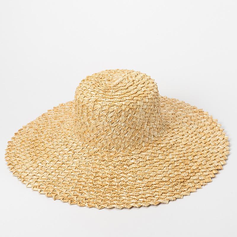 European and American Style Simple and Fashionable Hand-woven Lace Straw Grass Flat Top Hat, Spring and Summer Beach Sunscreen Straw Hat