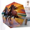 Sunset, Horses Automatic Folding Umbrella Compact 8 rib Design, Unique Style, Suitable for Everyday Outdoor Use, Perfect Gift for Friends an