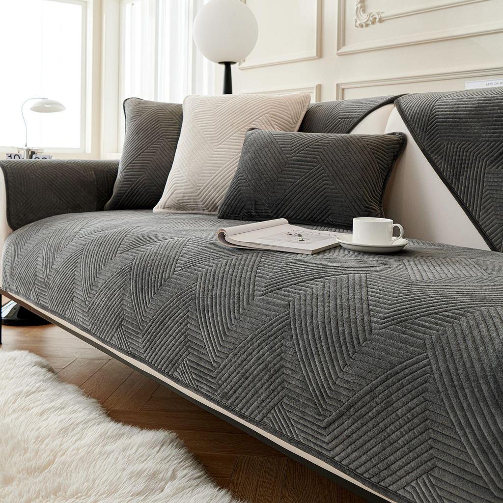 Nordic Plush Sofa Cushion & Throw Set - Non-Slip Winter Cover