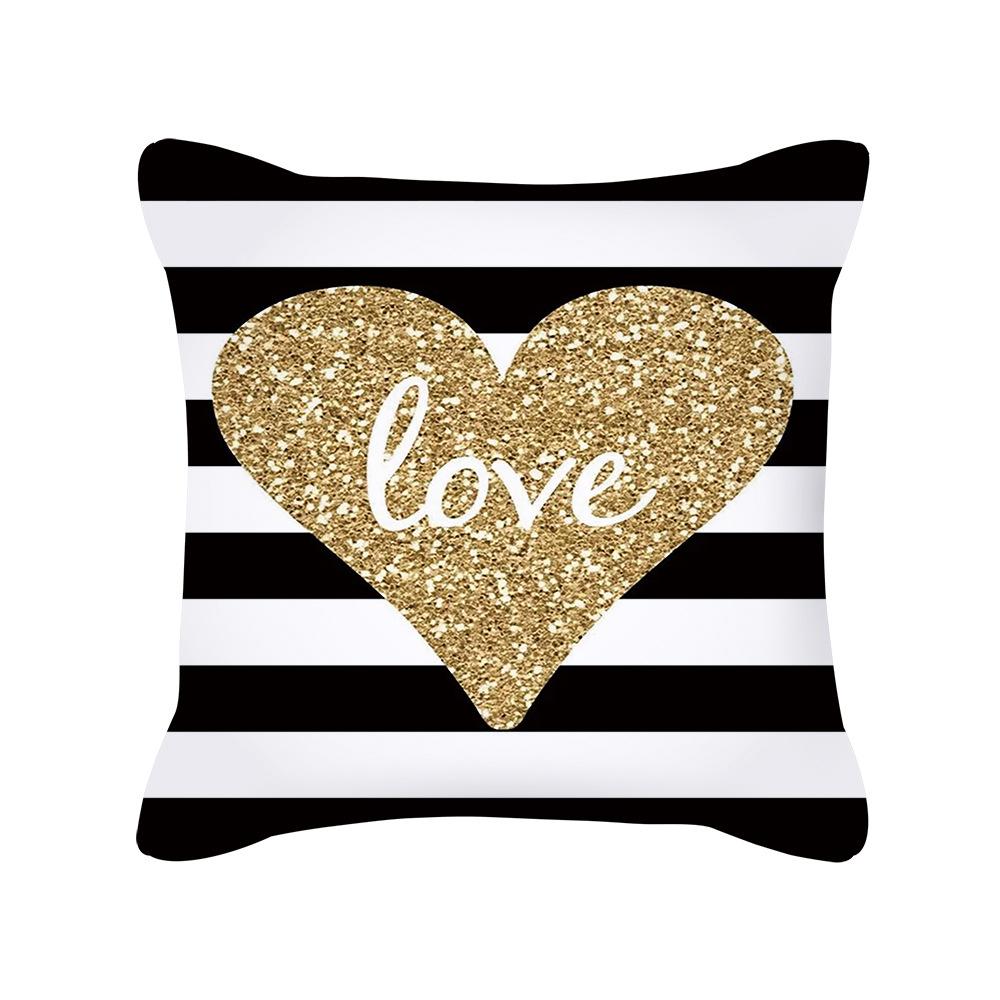 Nordic Golden Geometric Love Print Sofa Interior Decoration Square Pillow Cushion Cover New Style