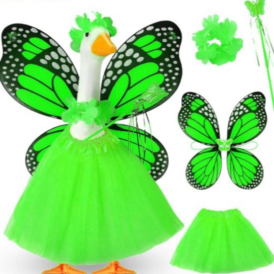 1 Set Butterfly Wing Porch Goose Costume Set Adjustable Size Fairy Wings Tutu Skirt Wand Flower Crowns Set Pet Outfit Garden