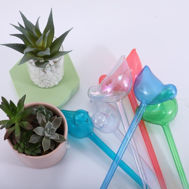 Plant Waterer Self Watering Globes, Bird Shape Hand Blown Clear Aqua Bulbs