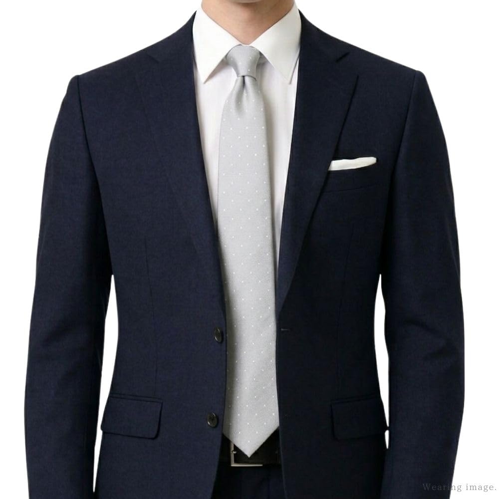 [D+Arts] Men's Silk Necktie, Nishijin-ori Weave, Made in Japan, Dot and Stripe Pattern, Color-Blocked, Changeable Tie, Gray, Stylish, Business Suit