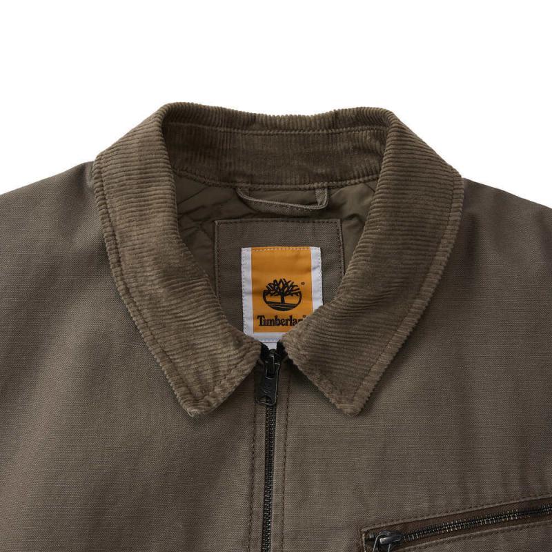Timberland Washed Canvas Insulated Sports Zip-Up Long Sleeve Cotton Jacket Men Jackets Brown A5MAE-BK0